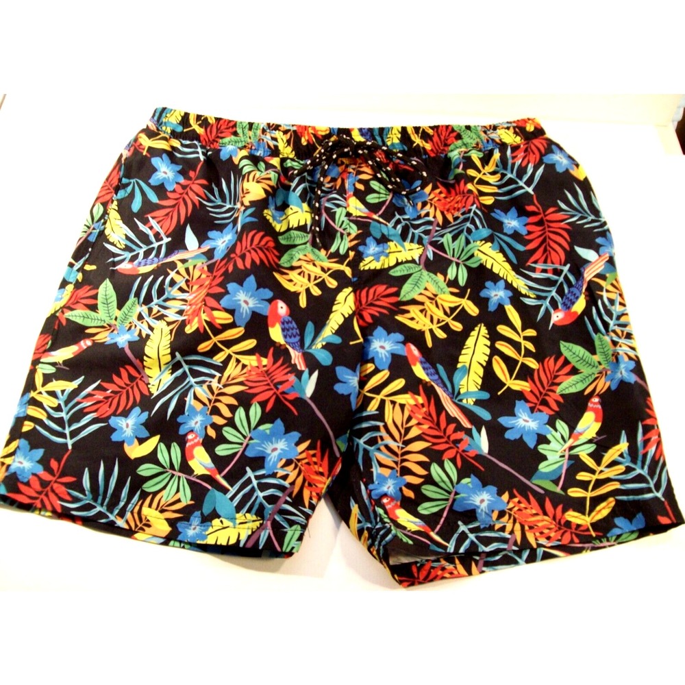 New Men's Distortion Swim Trunks, Large, Tropical Parrots - Picture 2 of 5